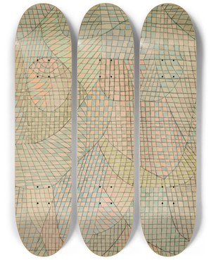 Triptych art skateboard deck of Paul Klee Verschleiertes by Paul Klee (1879-1940)