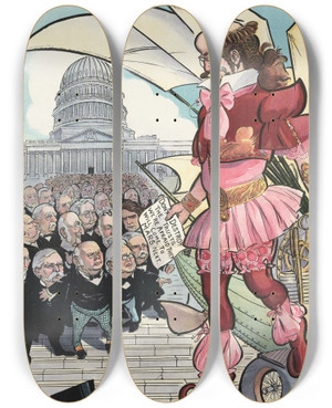Triptych art skateboard deck of Frank Arthur Nankivell A Message From Mars by Frank Arthur Nankivell (1869-1959)