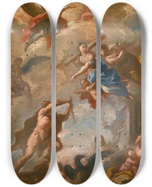 Triptych art skateboard deck of Domenico Mondo Thetriumph Of Hercules by Domenico Mondo (1723-1806)
