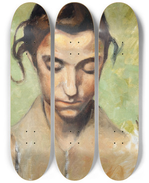 Triptych art skateboard deck of Olof Sagernelson A Girls Head I by Olof Sager-Nelson (1868-1896)