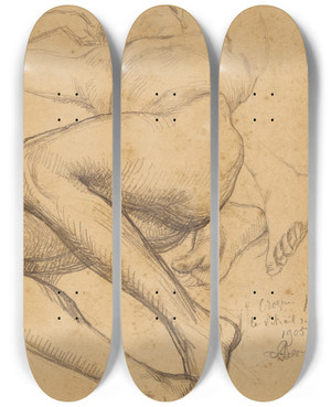Triptych art skateboard deck of Albert Besnard Etude De Femme Et Fragment by Albert Besnard (1849-1934)