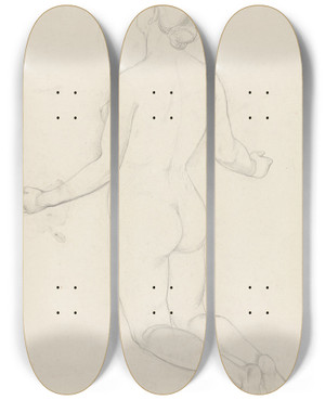 Triptych art skateboard deck of Adolph Tidemand Knelende Kvinneakt_2 by Adolph Tidemand (1814-1876)