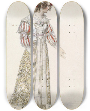 Triptych art skateboard deck of Moritz Michael Daffinger Figurine In Mittelalterlichem Kleid by Moritz Michael Daffinger (1790-1849)