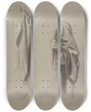 Triptych art skateboard deck of Isidore Pils Drapery Study For Saint Remi by Isidore Pils (1815-1875)