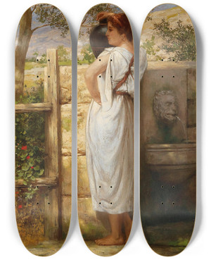 Triptych art skateboard deck of Henryk Siemiradzki By The Fountain Ii by Henryk Siemiradzki (1843-1902)