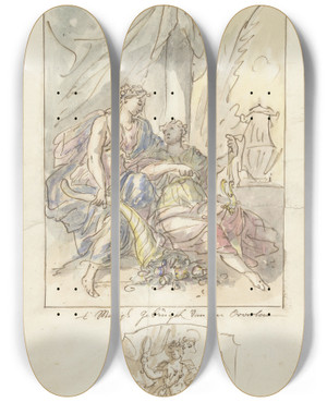Triptych art skateboard deck of Elias Van Nijmegen Allegorie Op Het Matig Gebruik Van De Overvloed En Een Allegorie Van Het Vrolijk Genoegen by Elias Van Nijmegen (1667-1755)
