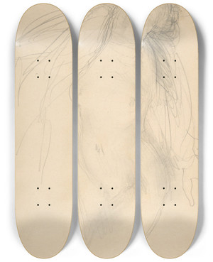 Triptych art skateboard deck of Auguste Rodin Female Nude Reclining by Auguste Rodin (1840-1917)