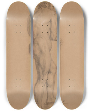 Triptych art skateboard deck of Jzef Simmler Study Of A Nude Male_4 by Jozef Simmler (1823-1868)