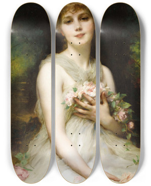 Triptych art skateboard deck of Etienne Adolphe Piot Jeune Femme by Etienne Adolphe Piot (1825-1910)