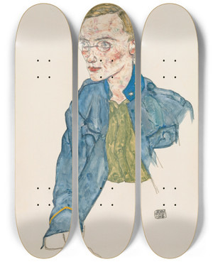 Triptych art skateboard deck of Egon Schiele Oneyear Volunteer Lancecorporal by Egon Schiele (1890-1918)