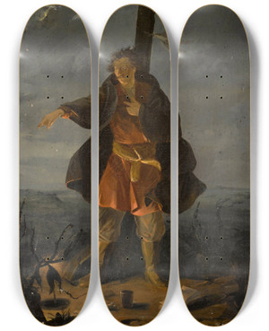 Triptych art skateboard deck of Ignacy Gierdziejewski Twardowski In Krzemionki Near Krakw by Ignacy Gierdziejewski (1826-1860)