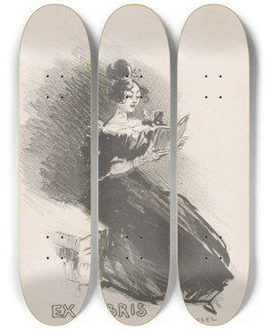 Triptych art skateboard deck of Auguste Roedel Lezende Vrouw by Auguste Roedel (1859-1900)