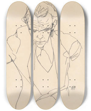 Triptych art skateboard deck of Egon Schiele Roderick Mac Kay Pianist by Egon Schiele (1890-1918)
