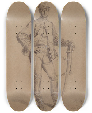 Triptych art skateboard deck of Alexandre Bida Portrait De M Brton Pendant Le Sige De Paris by Alexandre Bida (1823-1895)