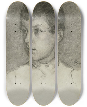 Triptych art skateboard deck of Louis Eysen Portrait Of A Boy by Louis Eysen (1843-1899)