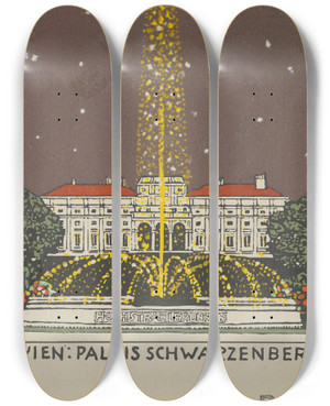 Triptych art skateboard deck of Urban Janke Wien Palais Schwarzenberg by Urban Janke (1887-1914)