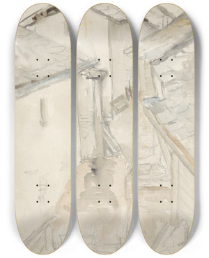 Triptych art skateboard deck of Jozef Israls Steegje Tussen Oude Huizen by Jozef Israels (1824-1911)