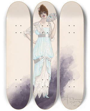 Triptych art skateboard deck of Will R Barnes Rosalie Act Ii by Will R Barnes (1939)