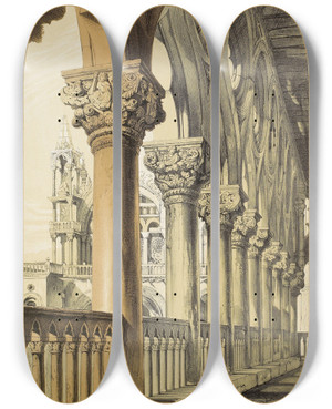 Triptych art skateboard deck of John Ruskin Examples Of Architecture Of Venice The Ducal Palace Renaissance Capitals Of The Loggia by John Ruskin (1819-1900)