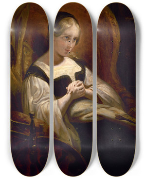 Triptych art skateboard deck of Ary Scheffer Marguerite Au Rouet by Ary Scheffer (1795-1858)