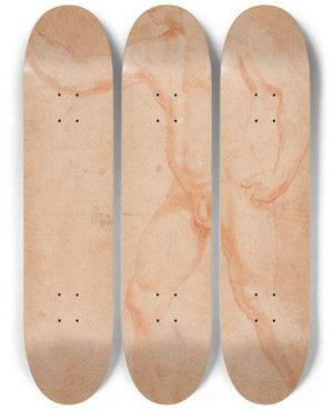 Triptych art skateboard deck of Hendrik Krock Mandlig Modelstudie Stendemed Lftet Arm by Hendrik Krock (1671-1738)