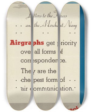 Triptych art skateboard deck of Hans Arnold Rothholz Letters To The Forces And The Merchant Navy by Hans Arnold Rothholz (1919-2000)