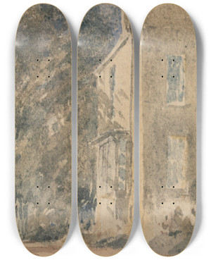 Triptych art skateboard deck of David Cox Greenfield House by David Cox (1783-1859)