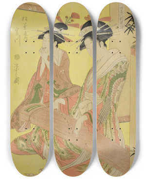 Triptych art skateboard deck of Chbunsai Eishi Beauties Parodying The Seven Sages A Selection Of Younger Courtesans Shichi Kenjin Yatsushi Bijin Shinzo Zoroe Miyagawa Of The Matsubaya by Chobunsai Eishi (1756-1829)