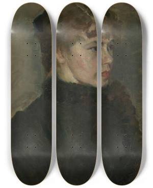 Triptych art skateboard deck of Christian Krohg Young Lady by Christian Krohg (1852-1925)