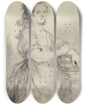 Triptych art skateboard deck of Martin Johann Schmidt Bildnis Eines Mdchens Mit Holzzuber by Martin Johann Schmidt (1718-1801)