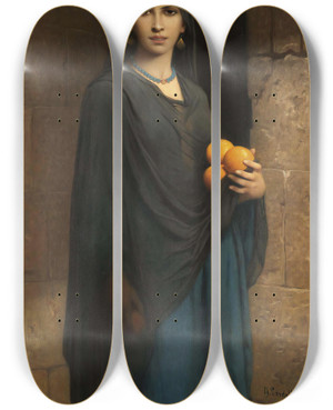 Triptych art skateboard deck of Charles Landelle Woman With Oranges by Charles Landelle (1821-1908)