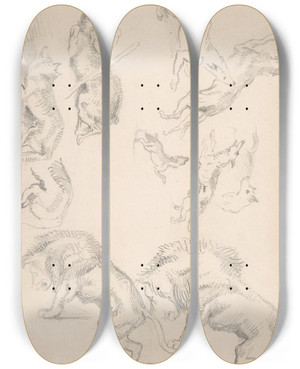 Triptych art skateboard deck of Eugne Delacroix Studies Of Animals by Eugene Delacroix (1798-1863)