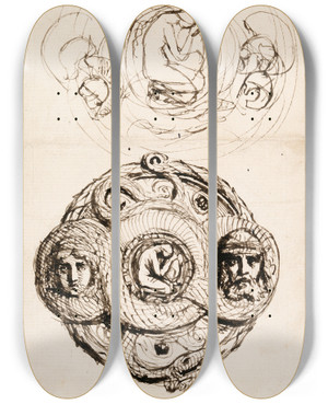 Triptych art skateboard deck of Frederic William Burton Studies For The Gold Fibula Presented To Helen Faucit by Frederic William Burton (1816-1900)