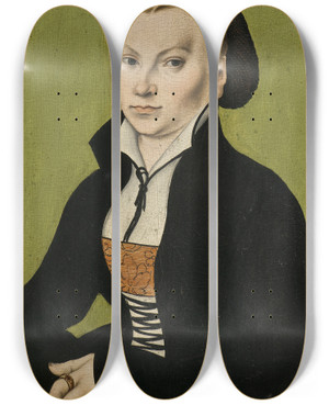 Triptych art skateboard deck of Lucas Cranach The Elder Catharina Von Bora Wife Of Martin Luther by Lucas Cranach The Elder (1472-1553)