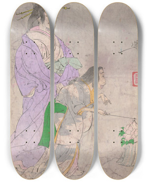 Triptych art skateboard deck of Tsukioka Yoshitoshi Botandr_1 by Tsukioka Yoshitoshi (1839-1892)