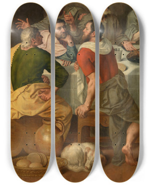 Triptych art skateboard deck of Adriaen Thomasz Key The Last Supper by Adriaen Thomasz Key (1544-1589)