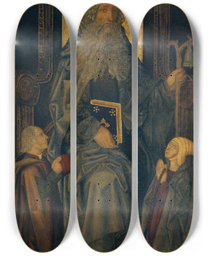 Triptych art skateboard deck of Martn Bernat Saint Anthony The Abbot And Donors by Martin Bernat (1450-1505)