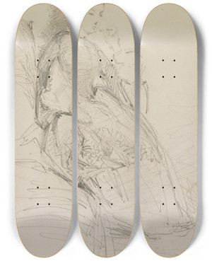 Triptych art skateboard deck of James Abbott Mcneill Whistler Seated Woman Smoking by James Abbott Mcneill Whistler (1834-1903)