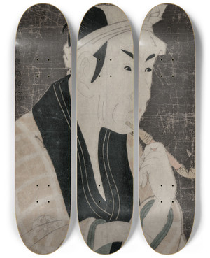 Triptych art skateboard deck of Tshsai Sharaku Matsumoto Koshiro Iv As Gorobei The Fish Seller From Sanya by Toshusai Sharaku (1794-1795)