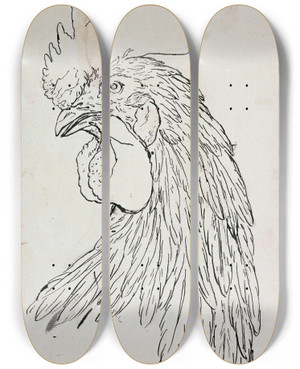 Triptych art skateboard deck of Guillaume Boichot Etude De Coq by Guillaume Boichot (1735-1814)