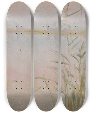 Triptych art skateboard deck of Wadysaw Ostrowski Reeds At The Lake by Wladyslaw Ostrowski (1790-1869)