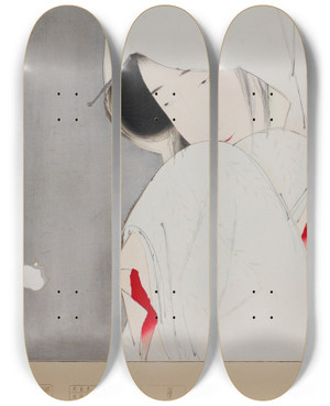 Triptych art skateboard deck of Kitano Tsunetomi Heron Maiden by Kitano Tsunetomi (1880-1947)
