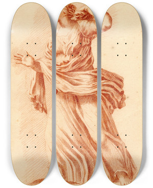 Triptych art skateboard deck of Cornelis Pronk Beeld Van Een Vrouw Naar Links Lopend by Cornelis Pronk (1691-1759)