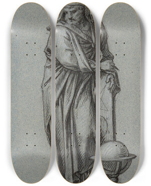 Triptych art skateboard deck of Pierrepaul Prudhon La Science by Pierre-Paul Prud'hon (1758-1823)