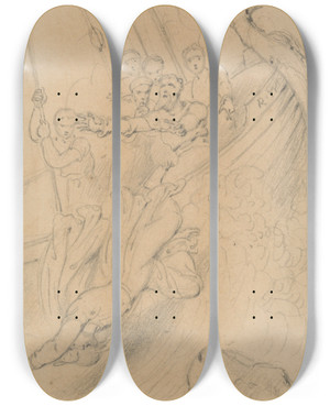 Triptych art skateboard deck of Richard Westall Jonah Cast Into The Sea by Richard Westall (1765-1836)