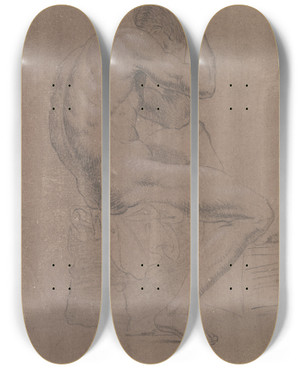 Triptych art skateboard deck of Bernhard Von Neher The Elder Akt Eines Sitzenden Mannes Im Profil Nach Rechts by Bernhard von Neher the elder (1743-1801)