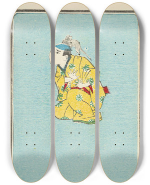 Triptych art skateboard deck of Jinta Hirayama Illustrated Catalogue Of Daylight Bomb Shells No 29 by Jinta Hirayama (19-)