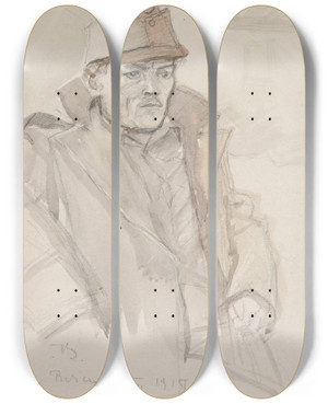 Triptych art skateboard deck of Ivan Ivanec Studium Portretowe Oficera Legionu Ukraiskich Strzelcw Siczowych 19141920 by Ivan Ivanec (1893-1946)