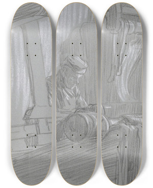 Triptych art skateboard deck of Jan Veth Arbeider Achter Een Weefgetouw by Jan Veth (1864-1925)