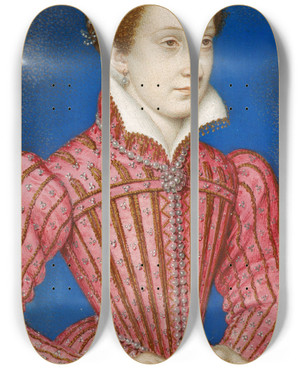 Triptych art skateboard deck of Franois Clouet Mary Queen Of Scots 154287 by Francois Clouet (1536-1572)